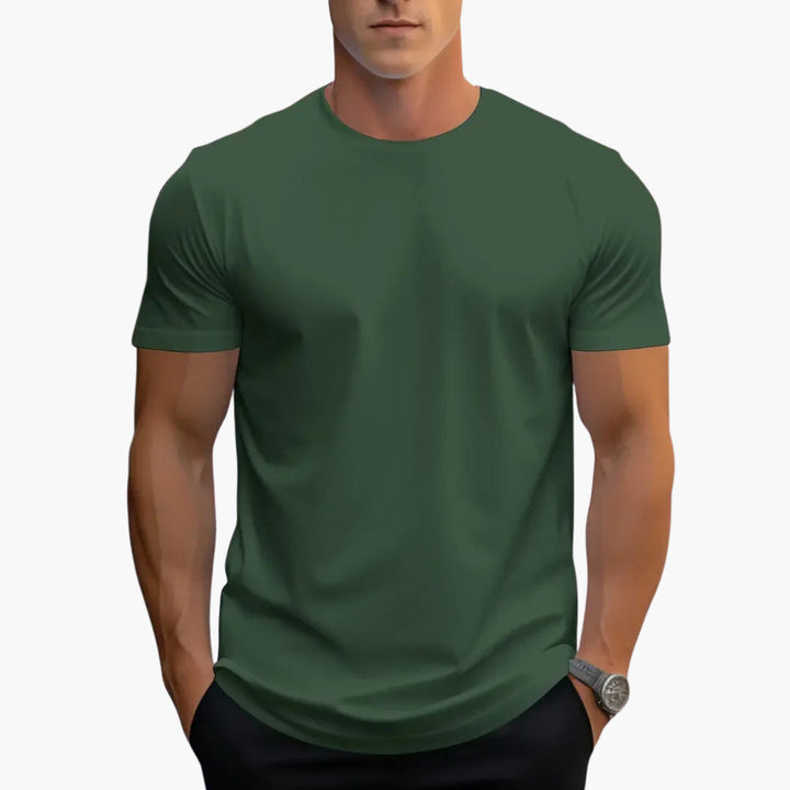 Curved Hem Crew Neck Slim Fit Short Sleeve Basic Tee