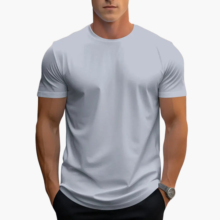 Curved Hem Crew Neck Slim Fit Short Sleeve Basic Tee