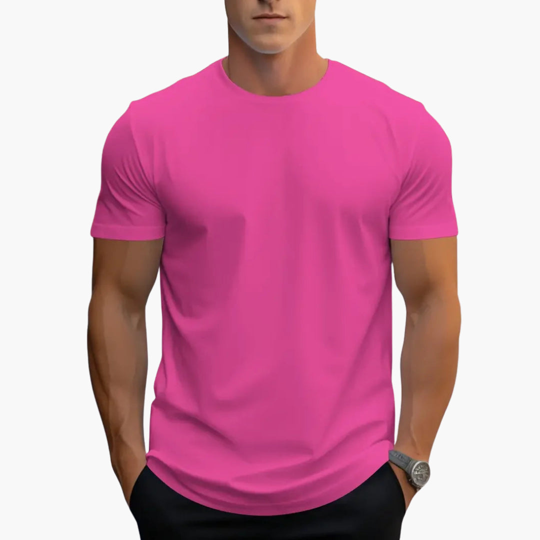 Curved Hem Crew Neck Slim Fit Short Sleeve Basic Tee