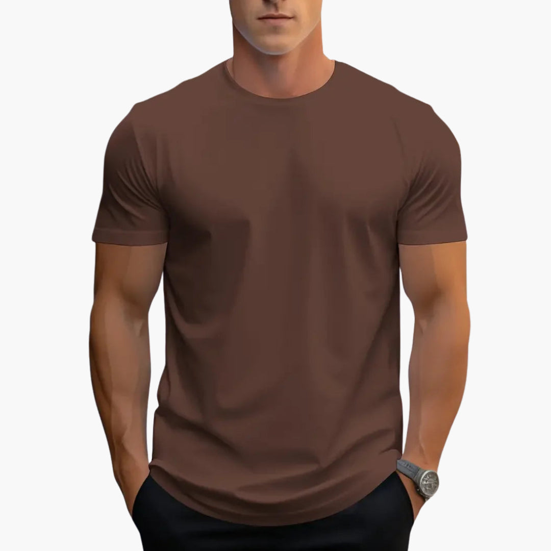 Curved Hem Crew Neck Slim Fit Short Sleeve Basic Tee