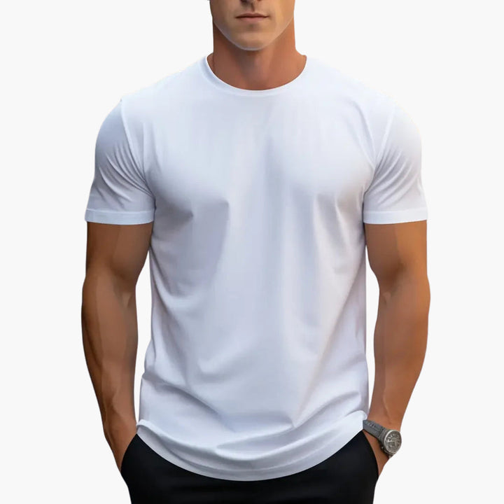 Curved Hem Crew Neck Slim Fit Short Sleeve Basic Tee