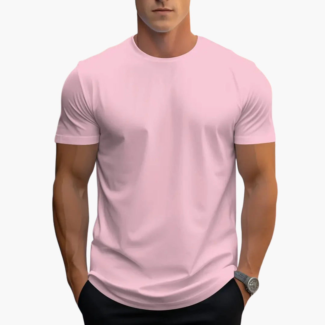 Curved Hem Crew Neck Slim Fit Short Sleeve Basic Tee