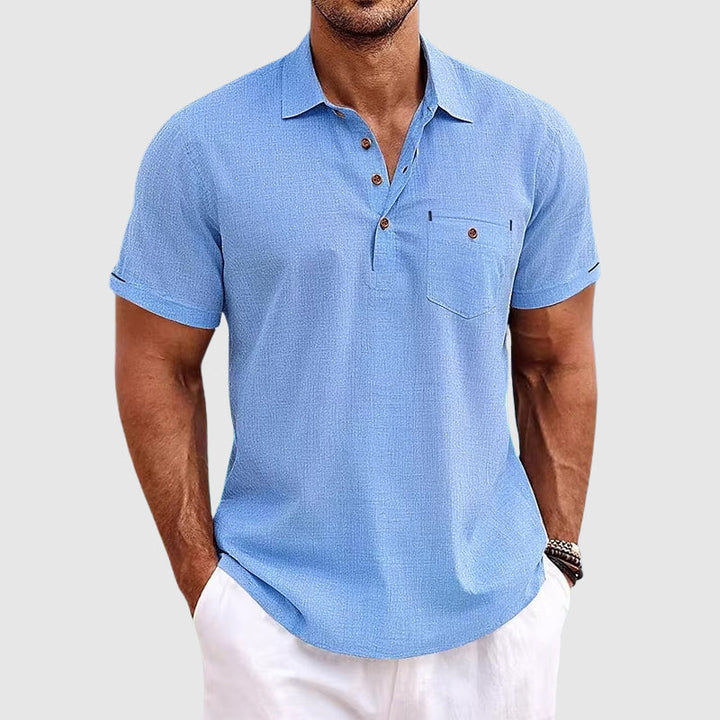 Short Sleeve Chest Pocket Popover Casual Linen Polo