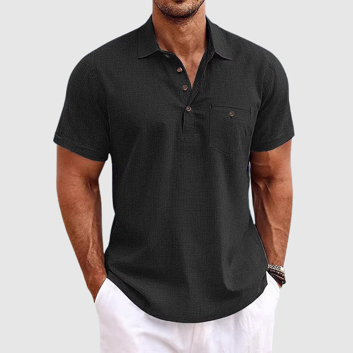 Short Sleeve Chest Pocket Popover Casual Linen Polo