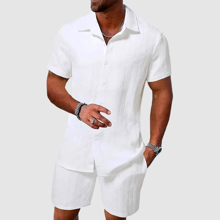 Woven Texture Short Sleeve Shirt and Short Matching Set