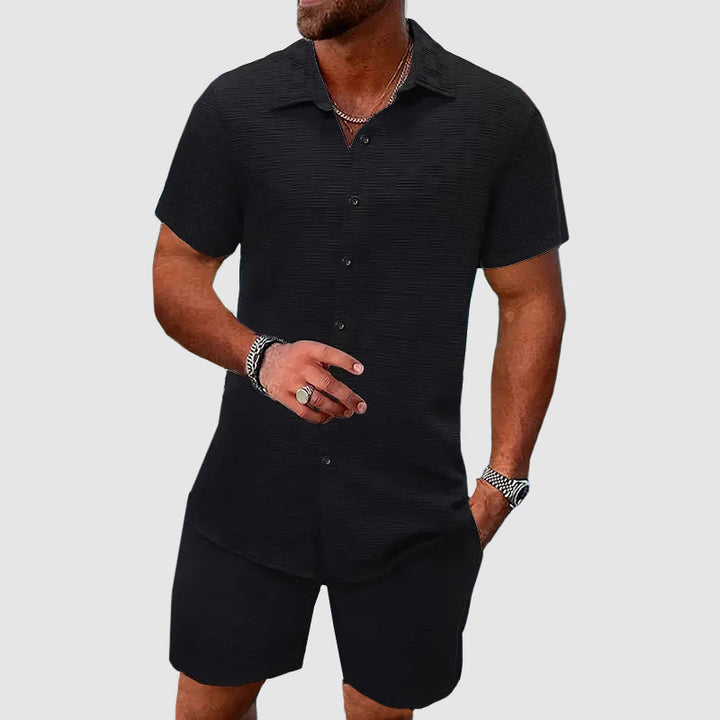 Woven Texture Short Sleeve Shirt and Short Matching Set
