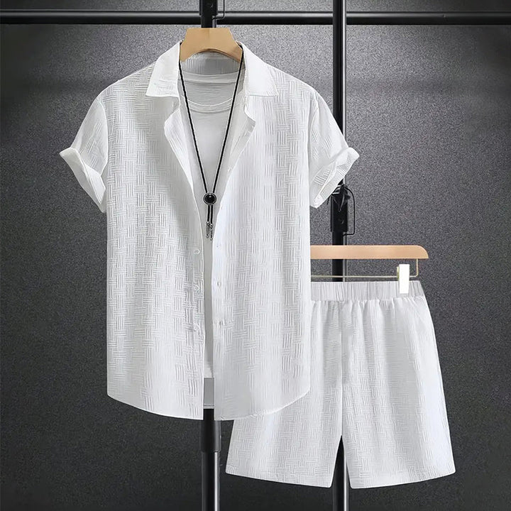 Woven Texture Short Sleeve Shirt and Short Matching Set