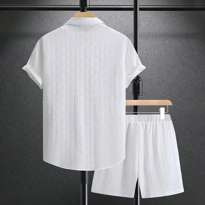 Woven Texture Short Sleeve Shirt and Short Matching Set