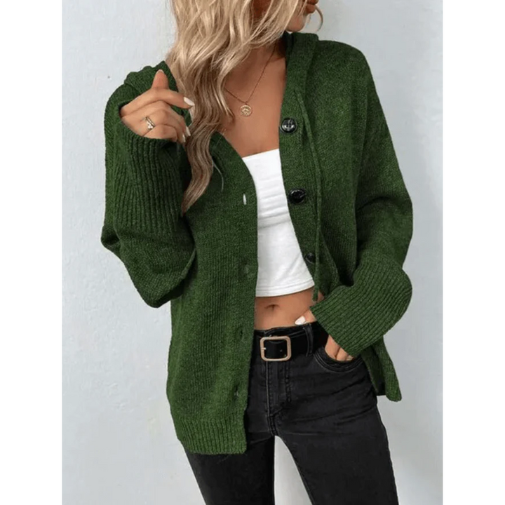 Rosalind | Women's Relaxed Hooded Ribbed Cardigan with Button Front
