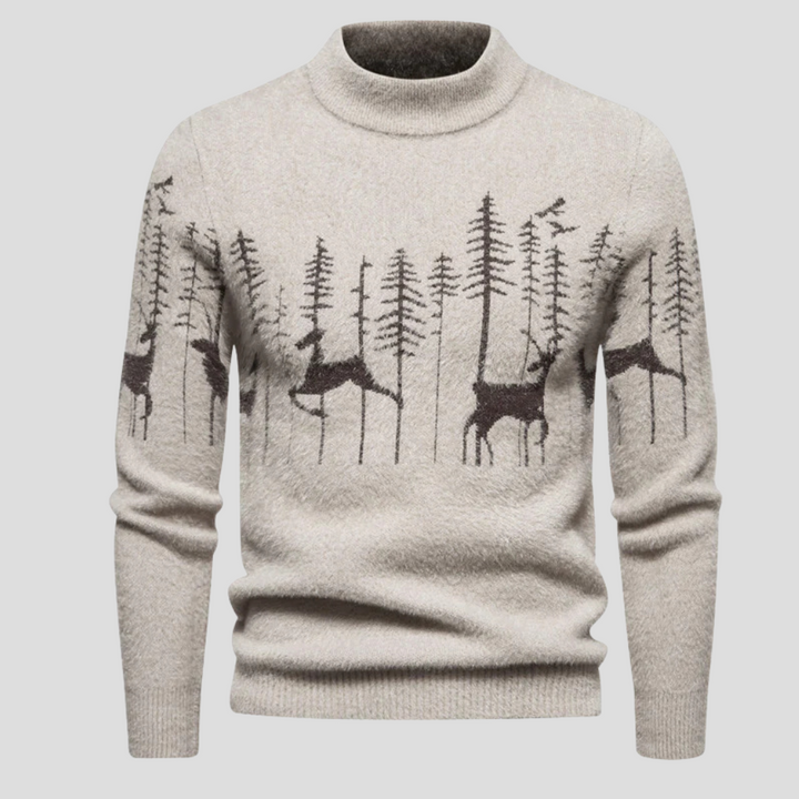 Angelo | Men's Holiday Deer Print Crew Neck Sweater