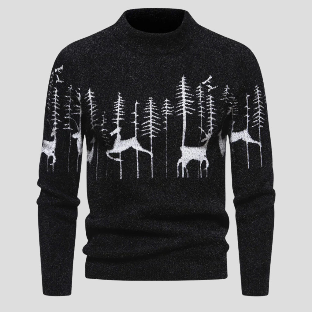 Angelo | Men's Holiday Deer Print Crew Neck Sweater