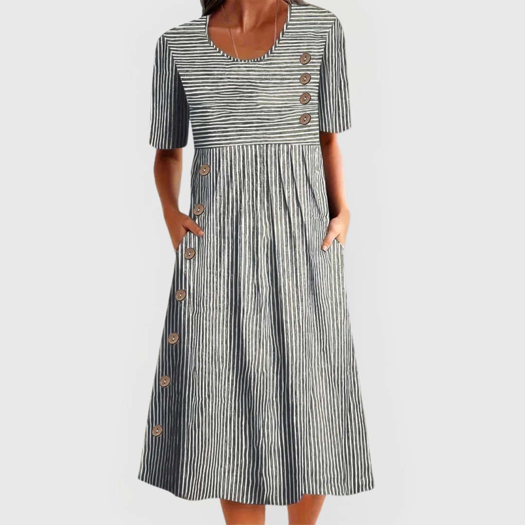 Striped Cotton A Line Summer Midi Dress