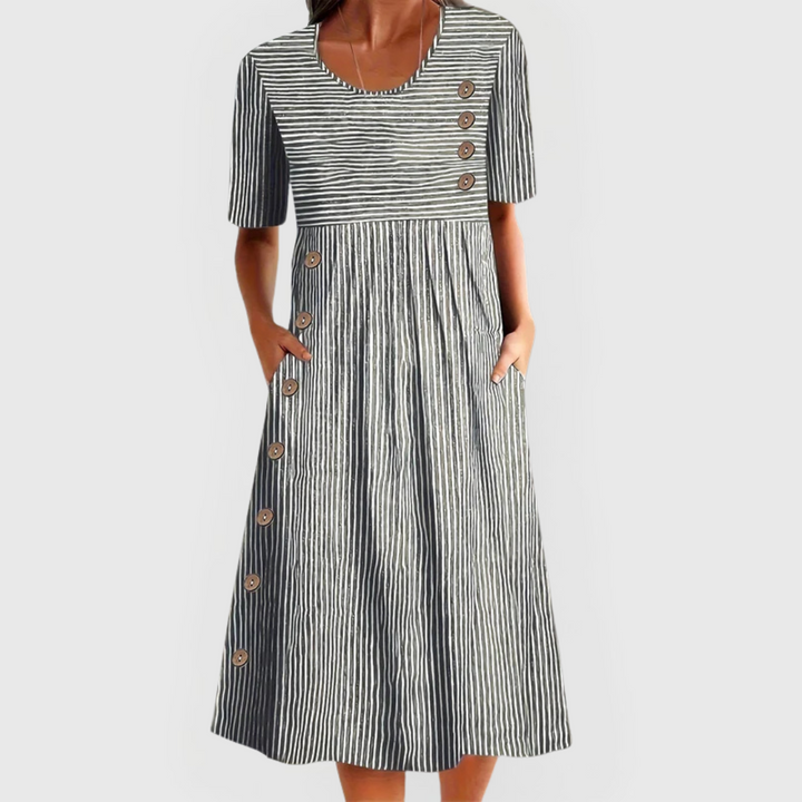 Striped Cotton A Line Summer Midi Dress