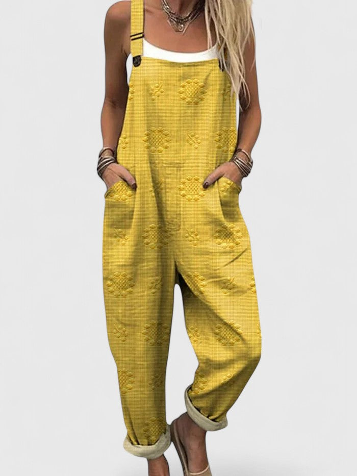 Textured Floral Embossed Casual Dungaree Jumpsuit Women