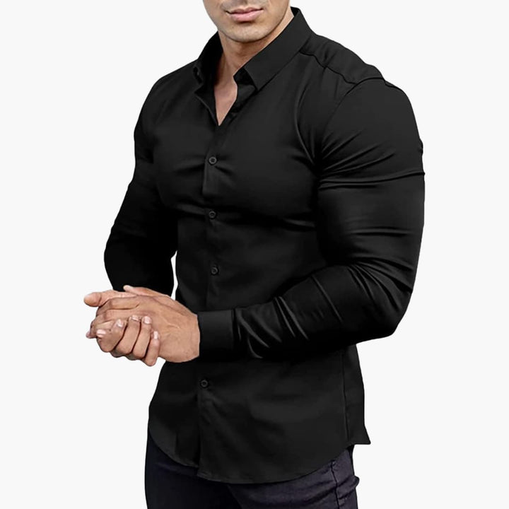 Muscle Fit Long Sleeve Stretch Dress Shirt Men
