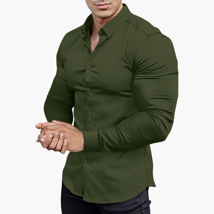 Muscle Fit Long Sleeve Stretch Dress Shirt Men