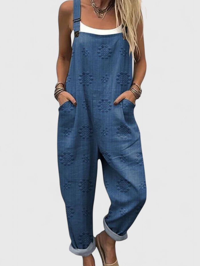 Textured Floral Embossed Casual Dungaree Jumpsuit Women