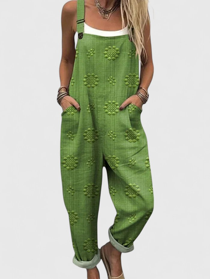 Textured Floral Embossed Casual Dungaree Jumpsuit Women