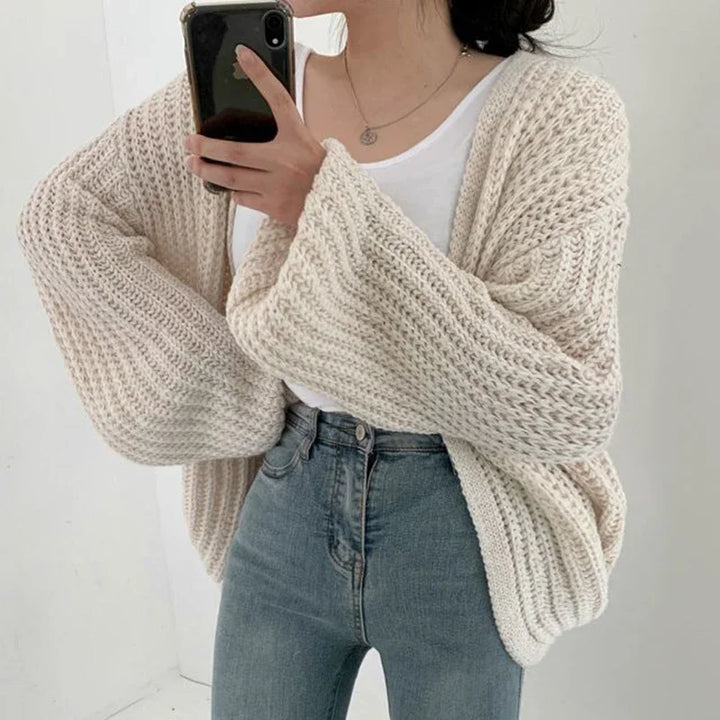 Solange | Women's Chunky Knit Balloon Sleeve Oversized Cardigan Sweater