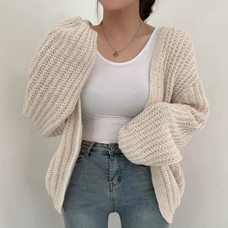 Solange | Women's Chunky Knit Balloon Sleeve Oversized Cardigan Sweater