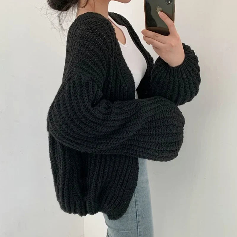 Solange | Women's Chunky Knit Balloon Sleeve Oversized Cardigan Sweater