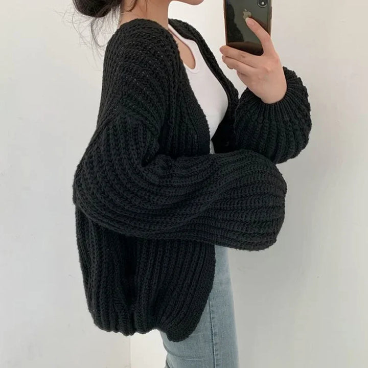 Solange | Women's Chunky Knit Balloon Sleeve Oversized Cardigan Sweater