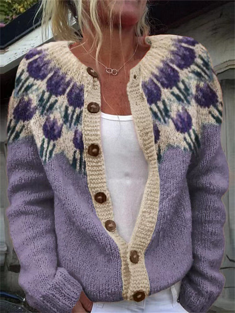 Josephine | Women's Icelandic Fair Isle Cardigan with Floral Yoke