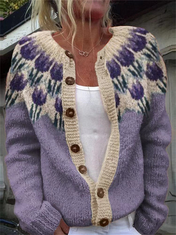 Josephine | Women's Icelandic Fair Isle Cardigan with Floral Yoke