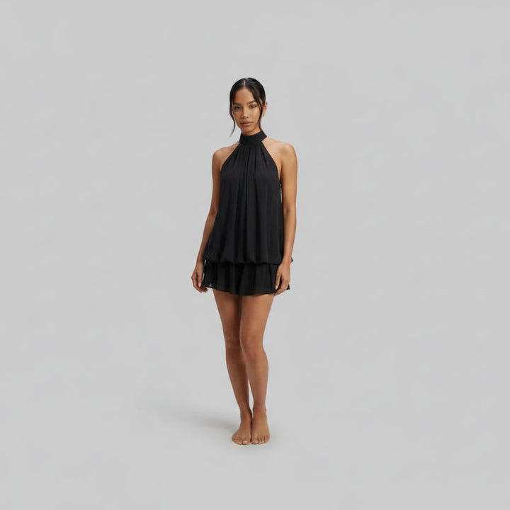 Flowy Halter Tiered Homecoming Mini Dress