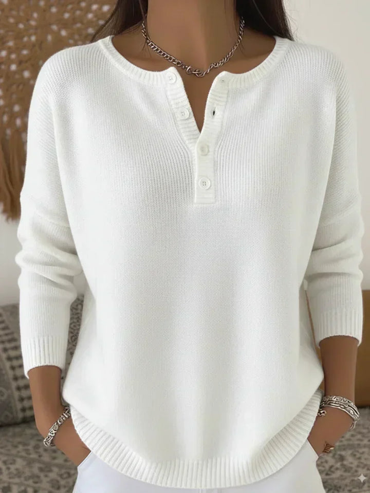 Helena | Women's Ribbed Henley Knit Sweater