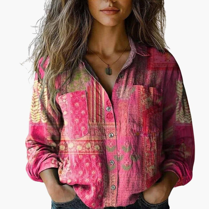 Bandana Print Long Sleeve Button Down Shirt Women