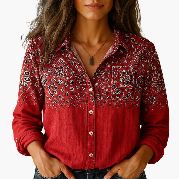Bandana Print Long Sleeve Button Down Shirt Women
