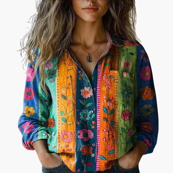 Bandana Print Long Sleeve Button Down Shirt Women