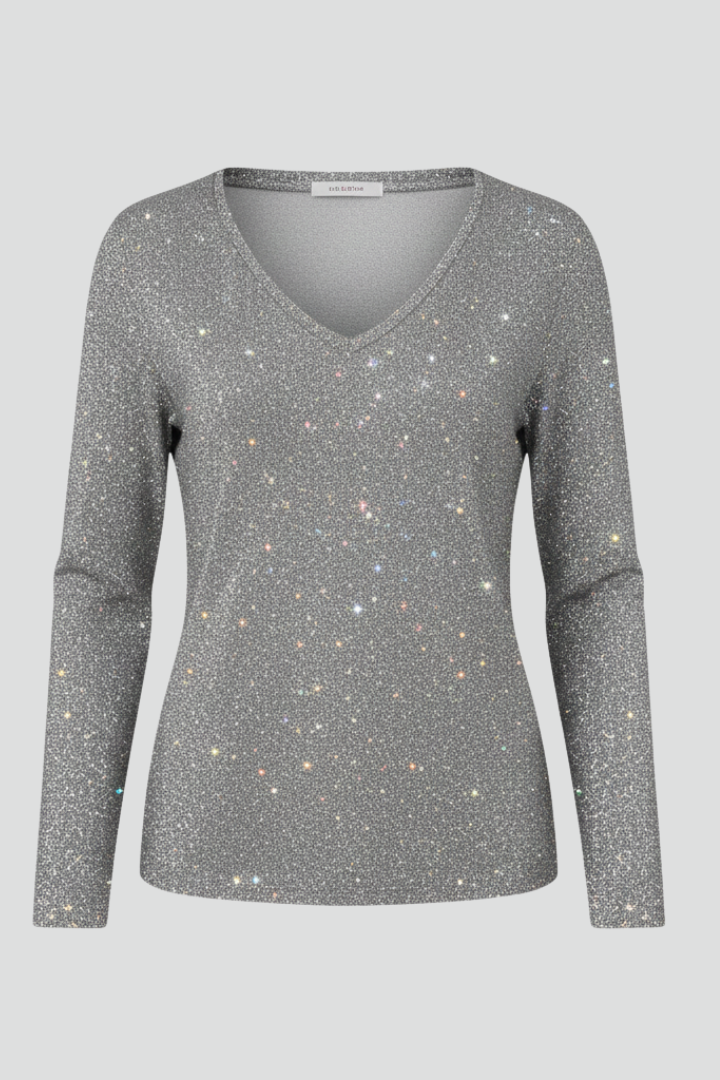 Georgina | Women's Sparkle V-Neck Top with Long Sleeves