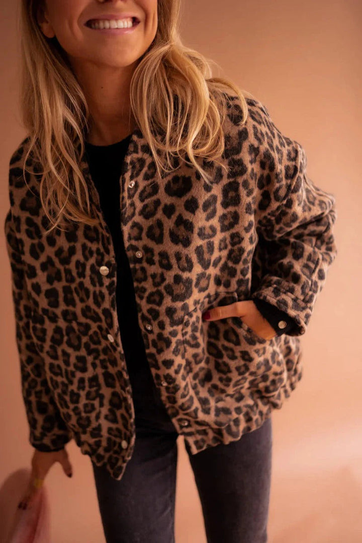 Coraline | Women's Leopard Print Snap-Front Bomber Jacket