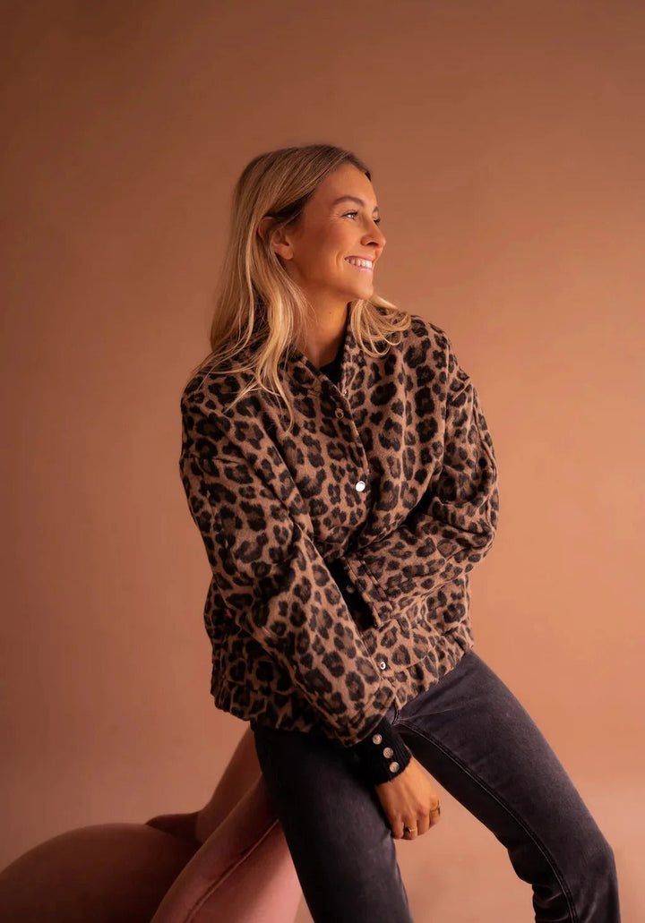 Coraline | Women's Leopard Print Snap-Front Bomber Jacket