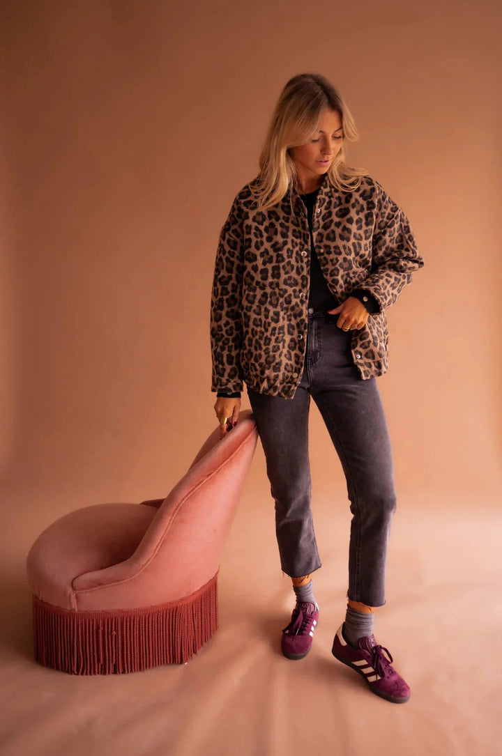 Coraline | Women's Leopard Print Snap-Front Bomber Jacket