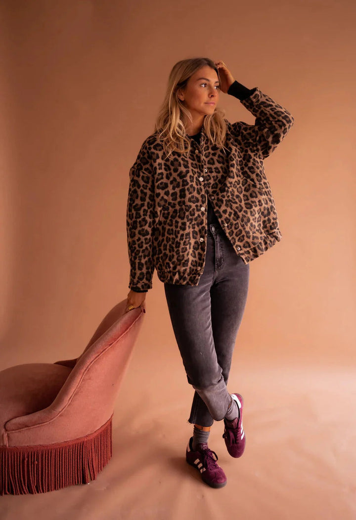 Coraline | Women's Leopard Print Snap-Front Bomber Jacket