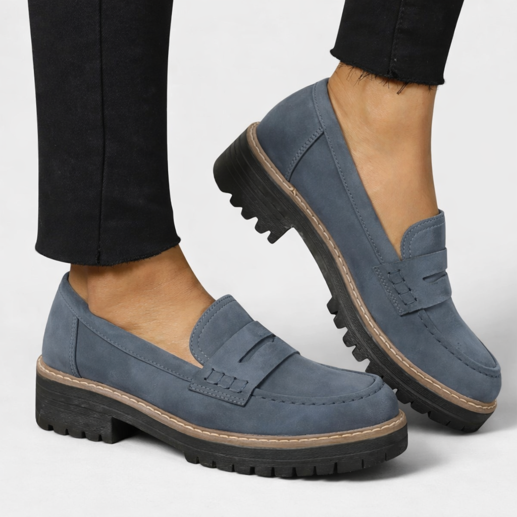 Chunky Sole Suede Slip On Platform Penny Loafers Women