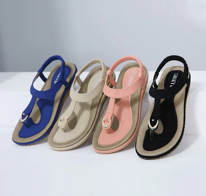 Metal Detail T Bar Elastic Slingback Flip Flop Sandals Women