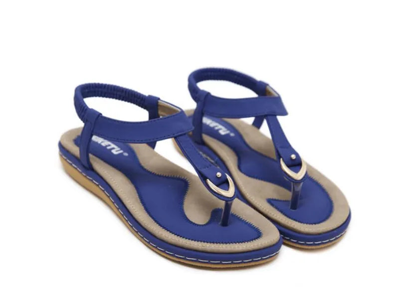 Metal Detail T Bar Elastic Slingback Flip Flop Sandals Women