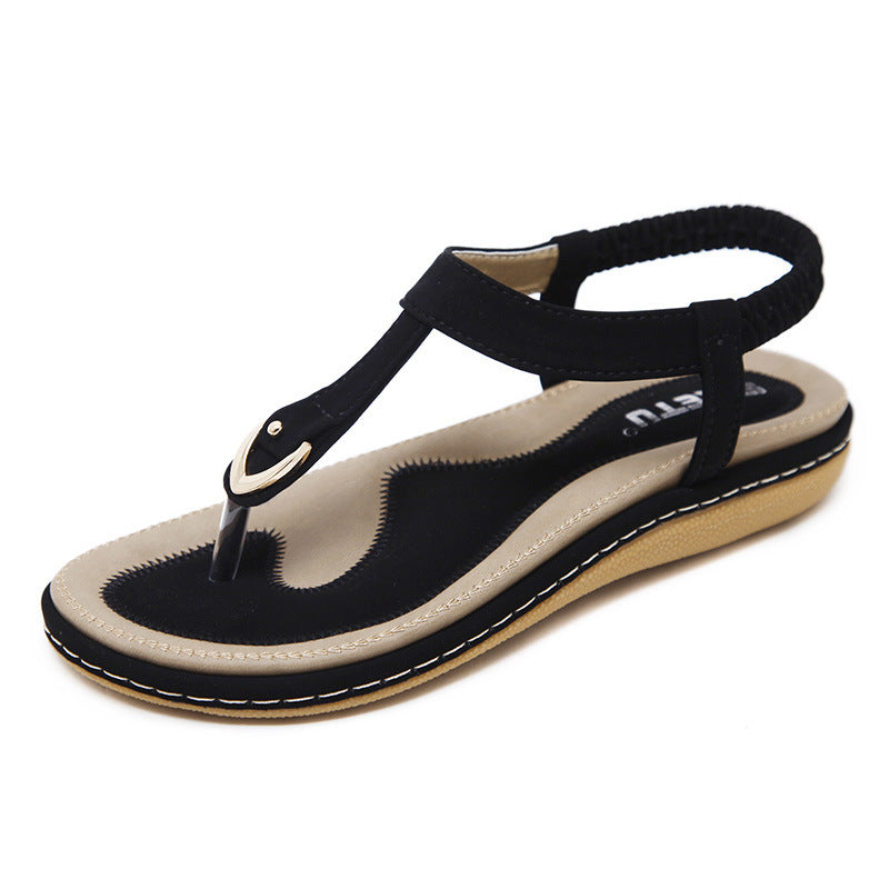 Metal Detail T Bar Elastic Slingback Flip Flop Sandals Women