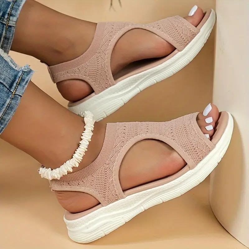 Breathable Knit Cut Out Slip On Flatform Sandals Women