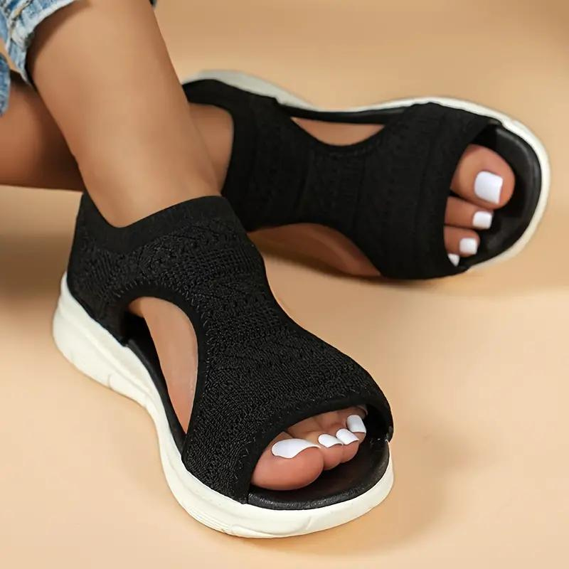 Breathable Knit Cut Out Slip On Flatform Sandals Women