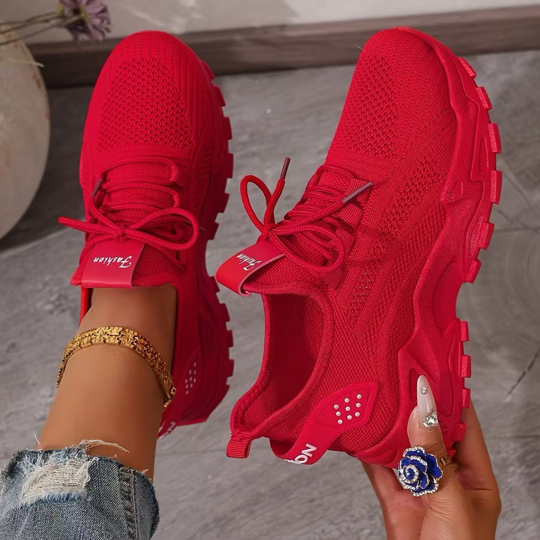 Breathable Knit Lace Up Chunky Sole Platform Sneakers Women