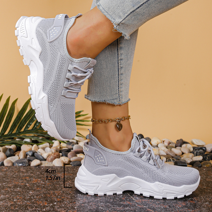 Breathable Knit Lace Up Chunky Sole Platform Sneakers Women