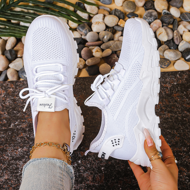 Breathable Knit Lace Up Chunky Sole Platform Sneakers Women