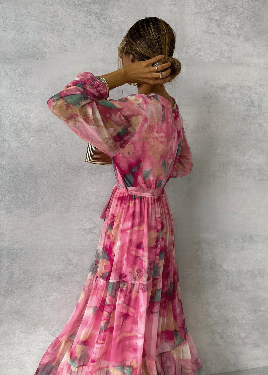 Women's Floral Wrap Maxi Dress Long Sleeve Tiered Wedding Guest