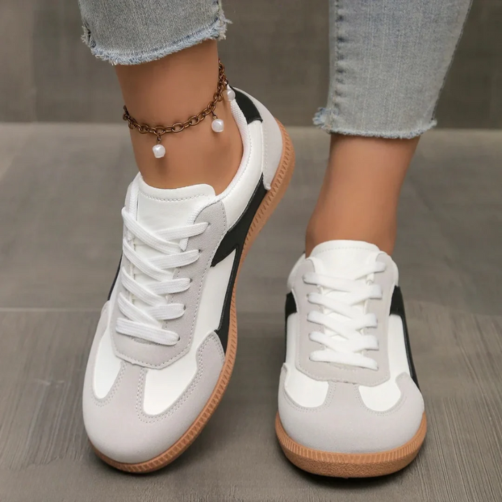 Colour Block Gum Sole Retro Lace Up Flatform Sneakers Women