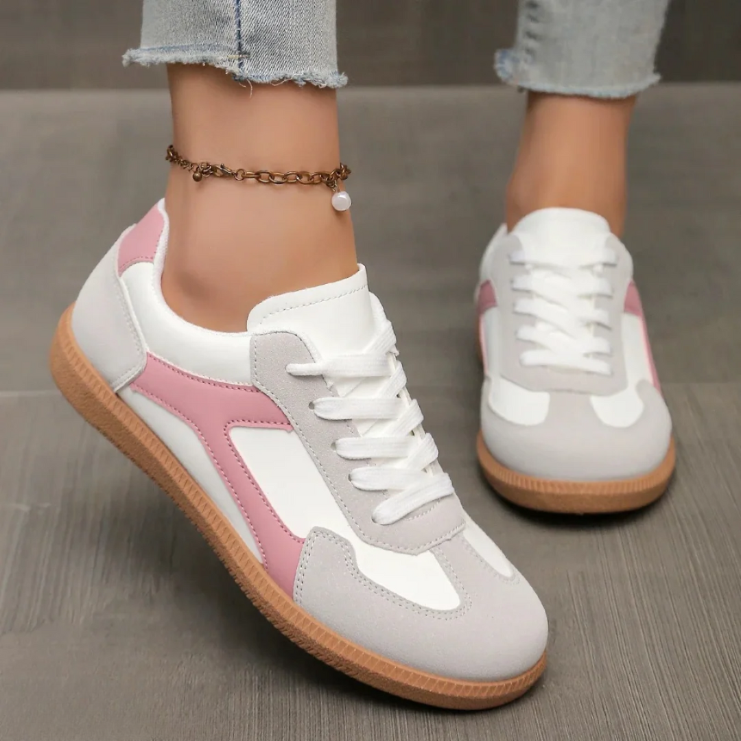 Colour Block Gum Sole Retro Lace Up Flatform Sneakers Women
